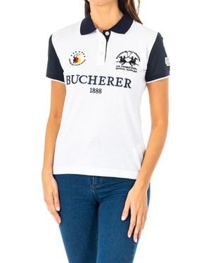 La Martina Short-Sleeved Polo Shirt With Contrast Lapel Collar 2Wp185 - Blue