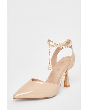 Quiz Wide Fit Pearl Strap Court Heels - Natural