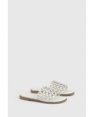 Boohoo Stud Detail Cage Sliders - White