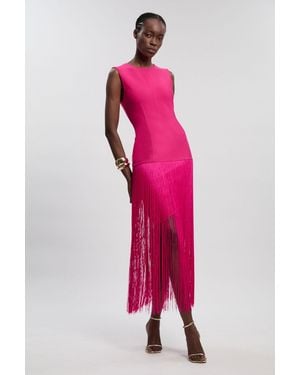 Karen Millen Figure Form Bandage Tassel Hem Knitted Dress - Pink
