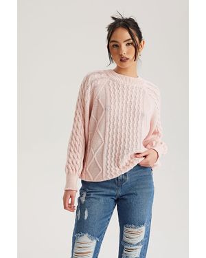 Urban Bliss Crew Neck Cable Jumper - Blue