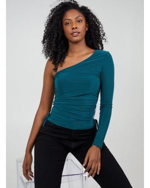Pink Vanilla Ruched One Shoulder Slinky Top - Blue