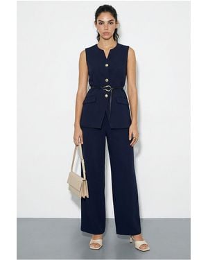 Bianco Lucci High Waist V-Neck Belted Two-Piece Co-Ord Set - Blue