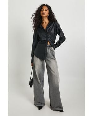 Boohoo Faux Leather Oversized Shirt - Black