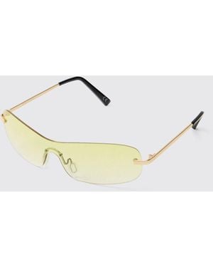 BoohooMAN Rimless Tinted Metal Frame Sunglasses - Yellow