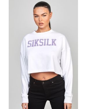 SIKSILK Womenss Cropped Varsity Sweatshirt - White