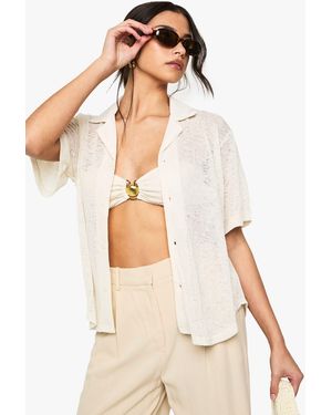 Boohoo Textured Crochet Sheer Knitted Shirt - Natural