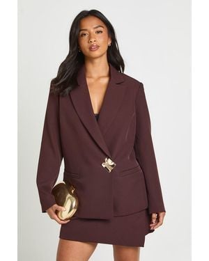 Boohoo Petite Trim Single Breasted Blazer - Purple