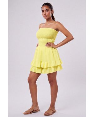 Femme Luxe Shirred Bandeau Frill Hem Playsuit - Yellow