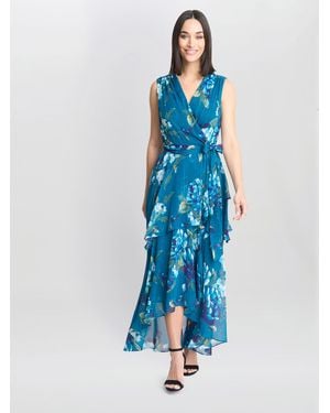 Gina Bacconi Tamara Printed Sleeveless Maxi Dress With Belt - Blue