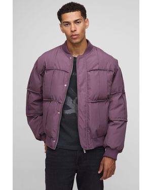 BoohooMAN Oversized Fit Pleated Panel Bomber Jacket - Purple