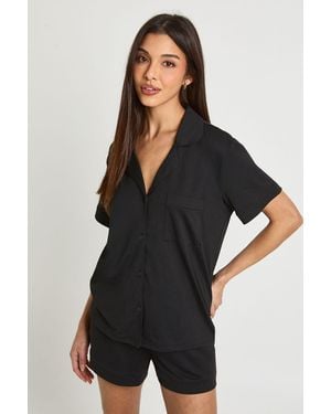 Boohoo Soft Touch Short Sleeve Shirt & Shorts Pyjama Set - Black