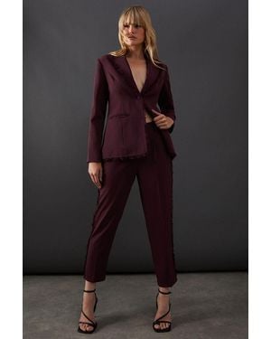 Warehouse Lace Frill Trim Tailored Trouser - Black