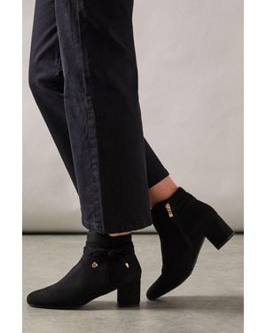 Good for the Sole Wide Fit Madeline Bow Detail Medium Block Heel Ankle Boots - Black