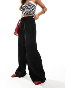 Vila Textured Wide Leg Tie Waist Trousers - Black