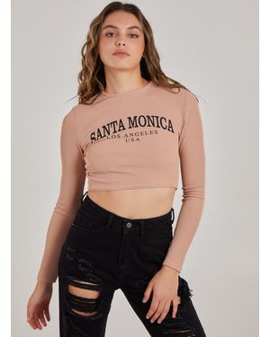 Pink Vanilla Long Sleeve Santa Monica Varsity Top - Black
