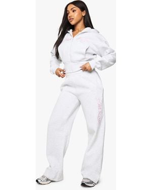 Boohoo Saint Louis Slogan Embroidered Boxy Crop Zip Through Hooded Tracksuit - White
