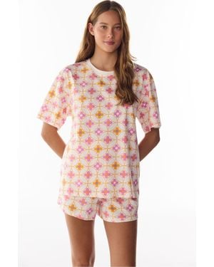 Penti Flora Floral Short Sleeve Shorts Pyjama Set - Pink