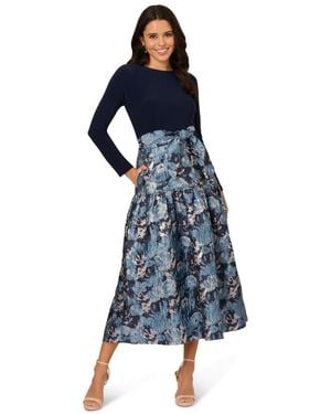 Adrianna Papell Jersey Jacquard Ankle Dress - Blue