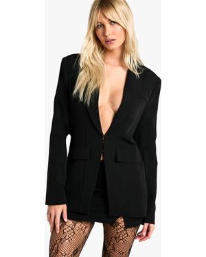Boohoo Seam Detail Plunge Front Fitted Blazer - Black