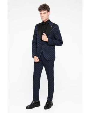 Twisted Tailor Papatya Slim Fit Jacquard Trousers - Blue