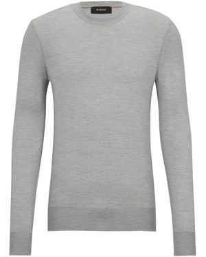 BOSS Crew Neck Long Sleeve Regular Fit Jumper - Grey