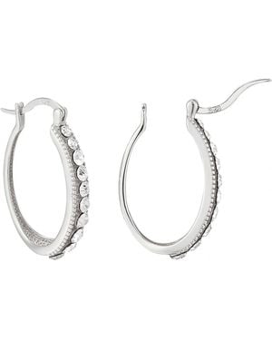 The Jewellery Stockroom Sterling Small Single Row Cubic Zirconia Creole Hoop Earrings - Metallic