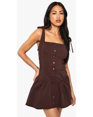Boohoo Button Through Dropped Waist Mini Dress - Brown