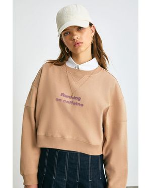 Grimelange Oversized Crop Printed Sweatshirt - Natural