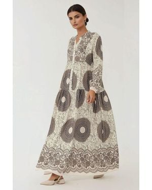 Hiccup Printed Long Sleeve Viscose Maxi Dress - Natural