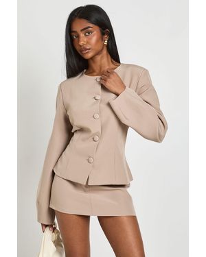 Boohoo Cinched Waist Cocoon Sleeve Blazer - Natural