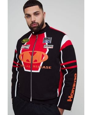 BoohooMAN Plus Regular Fit Moto Applique Biker Jacket - Red