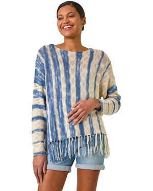 Roman Textured Fringe Hem Knit Jumper - Blue