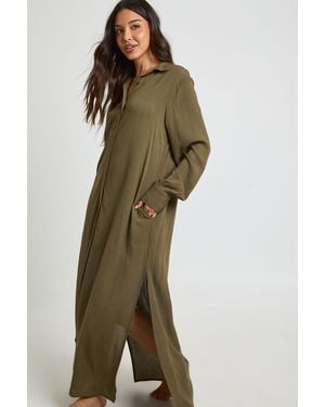 Boohoo Cheesecloth Maxi Beach Shirt - Green