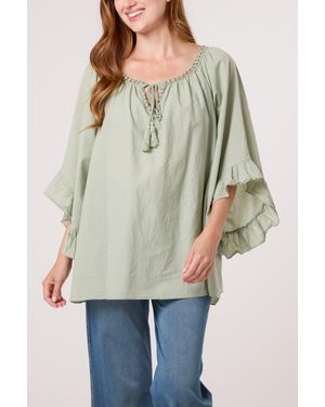 Blue Vanilla Bardot Cotton Tie Neck Top - Green