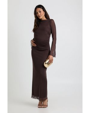 Boohoo Maternity Mesh Maxi Dress - Brown