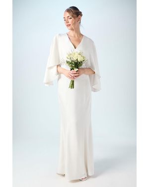 Coast V Neck Batwing Satin Wedding Dress - White