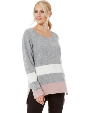 Roman Colour Block Stripe Crew Neck Jumper - Grey