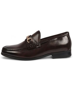 Infinity Leather Loafers With Buckle Smart Slip-On Shoes Faux Leather - Black