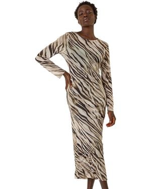 Roman Zebra Print Mesh Maxi Stretch Dress - Metallic