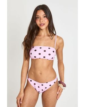 Boohoo Polka Dot Essentials Detachable Strap Bandeau Bikini Top - Pink