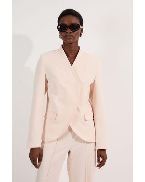 Karen Millen Petite Compact Stretch Asymmetric Single Breasted Tailored Blazer - Natural