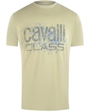 Roberto Cavalli Cracked Sprayed Logo Sand T-Shirt Cotton - Green