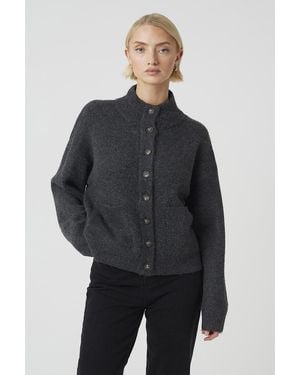 Brave Soul Turtle Neck Knitted Bomber Style Jacket - Blue