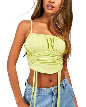 Brave Soul Ruched Cami Vest Stretchy Crop Top Summer Beach Cropped Tops Strappy - Green