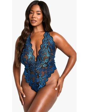 Boohoo Plus Two Tone Lace Crotchless Bodysuit - Blue