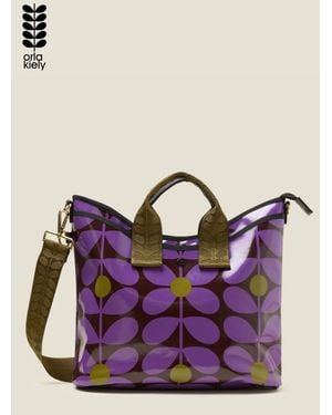 Orla Kiely Retro Stem Print Carry Grab Tote Bag With Detachable Strap - Purple