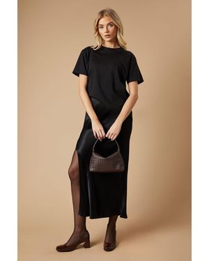 Oasis Vana Flared High Block Heel Square Toe Shoe - Black