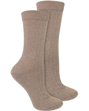 Steve Madden 2 Pairs Ladies Organic Cotton Camel Wool Socks - Brown
