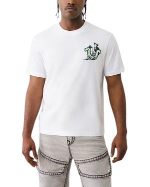 TRUE RELIGION T Shirts Nature Graphic Crew Neck Summer Cotton Tee - White